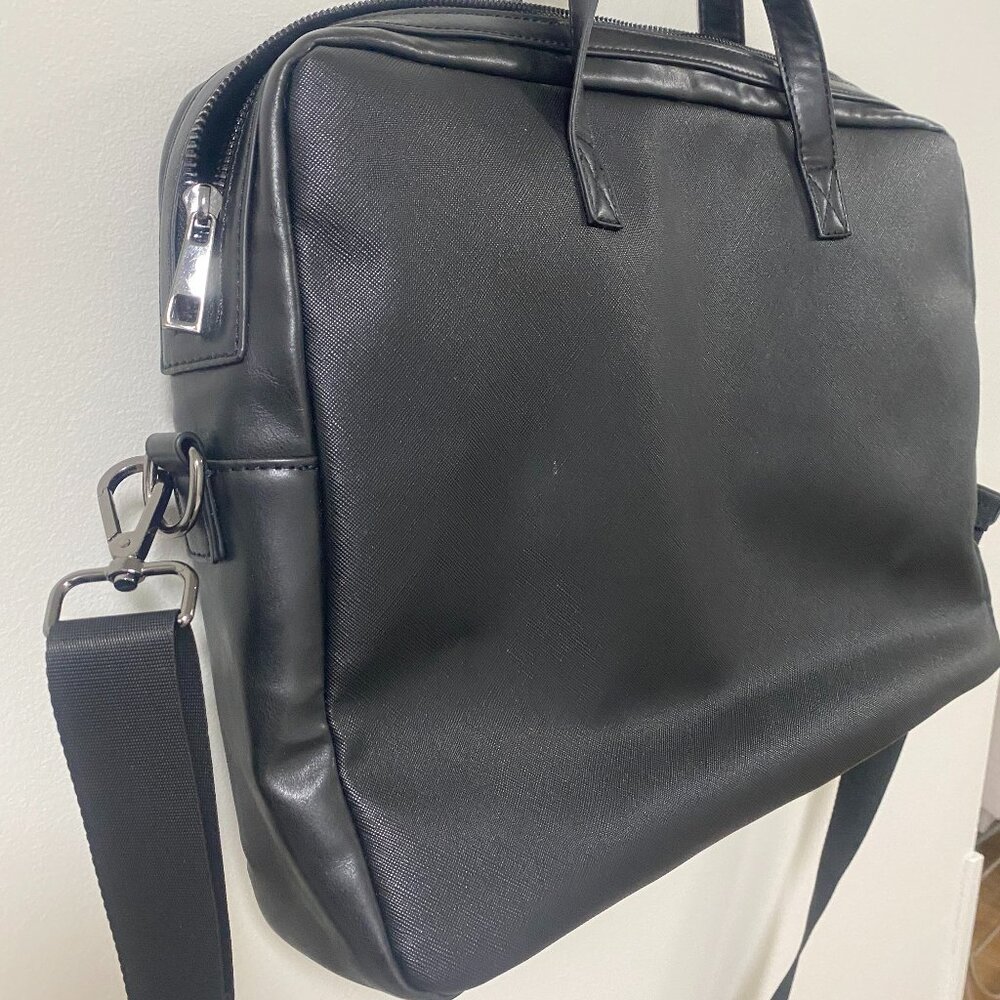 Express Black Faux Leather Laptop Briefcase – Stylish & Functional